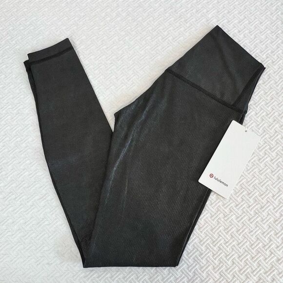 lululemon athletica Pants - LULULEMON Shine Black Align Ribbed HR 28" Pant Legging Size 4 Athleisure NWT